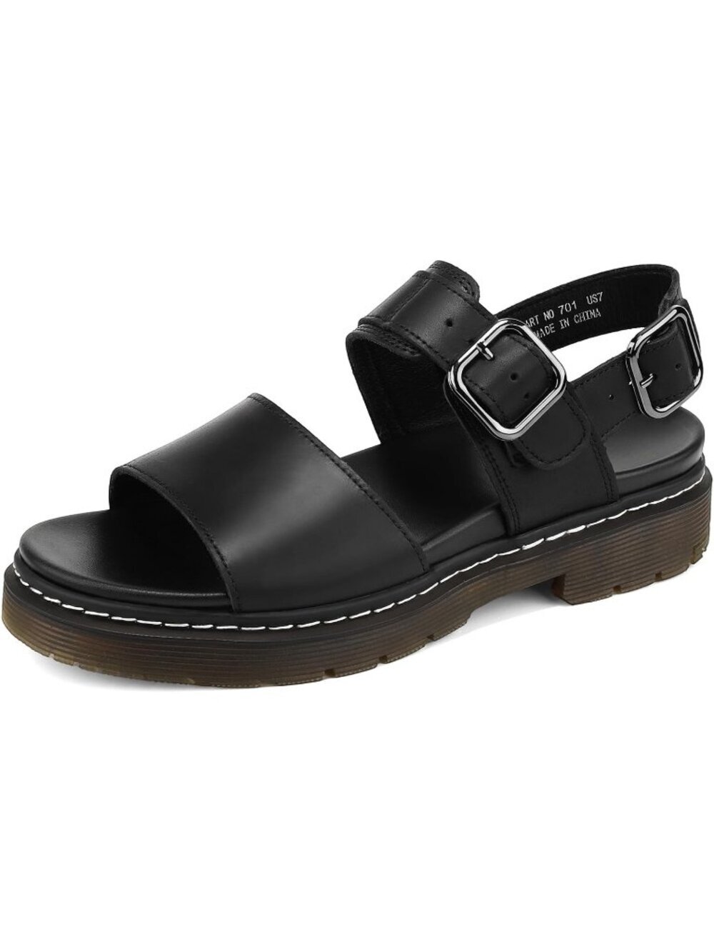 Women's Black Arch Support Open Toe Genuine Leather Platform Wedge Sandal Shoes